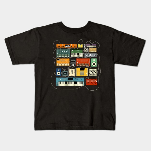 Synthesizer and Drum Machine Electronic Music Producer Kids T-Shirt by Mewzeek_T